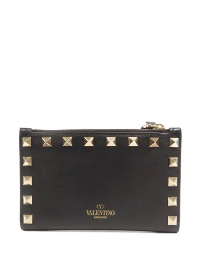 Pre-owned Valentino Garavani Rockstud-embellished Card Holder In Black