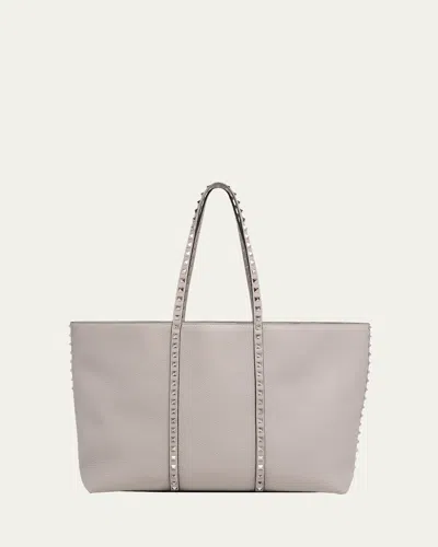 Valentino Garavani Rockstuds Leather Tote Bag In Grey