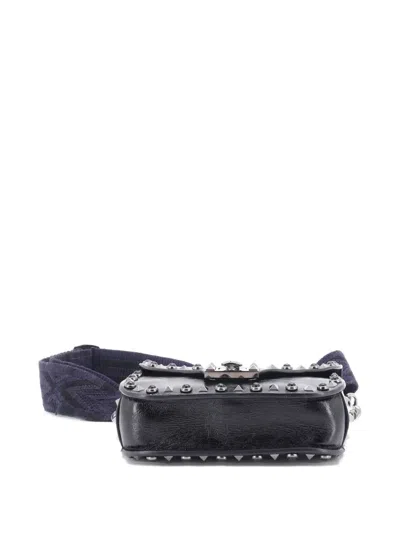 Pre-owned Valentino Garavani Rolling Rockstud Leather With Cabochons Small Crossbody Bag In Black