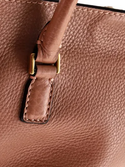 Pre-owned Valentino Garavani Rolling Rockstud Leather With Cabochons Small Tote Bag In Neutral