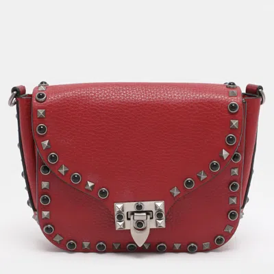Pre-owned Valentino Garavani Rolling Rockstud Red Leather Shoulder Bag