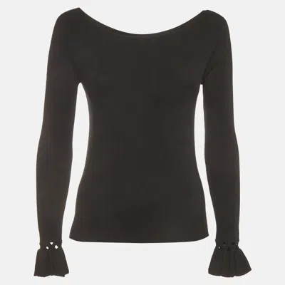 Pre-owned Valentino Roma Black Rib Knit Boat Neck Top S
