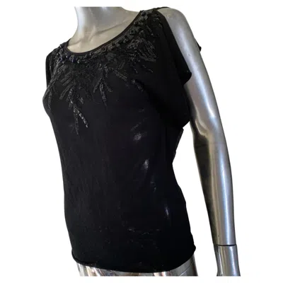 Pre-owned Valentino Roma Valentino Hand Beaded And Sequins Black Knit Blouse Italy Size 6