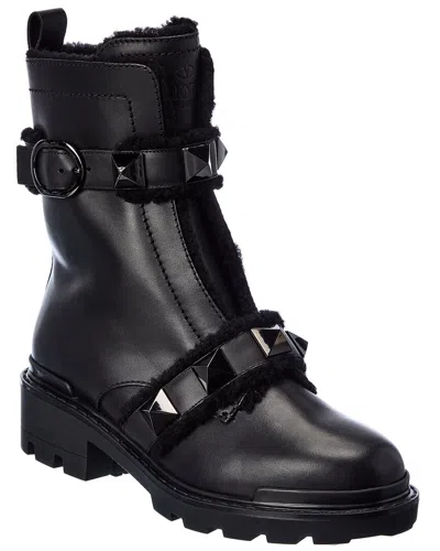 Valentino Garavani Valentino Roman Stud 40 Leather Combat Boot In Black