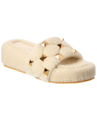 Valentino Garavani Valentino Roman Stud 50 Shearling Platform Slide In Neutral