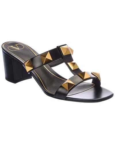 Valentino Garavani Roman Stud Caged Slide Sandals In Black