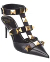 Valentino Roman Stud 80 Leather Ankle Strap Pump In Black