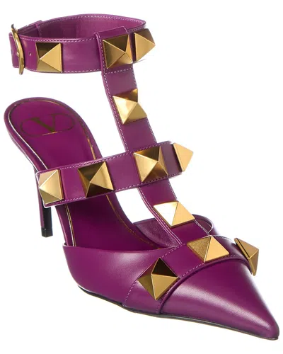 Valentino Garavani Valentino Roman Stud 80 Leather Ankle Strap Pump In Purple