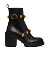 Valentino Combat Black Leather Boots With Antique Brass Studs In Black