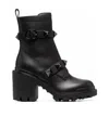 Valentino Roman Stud Leather Combat Boots In Black