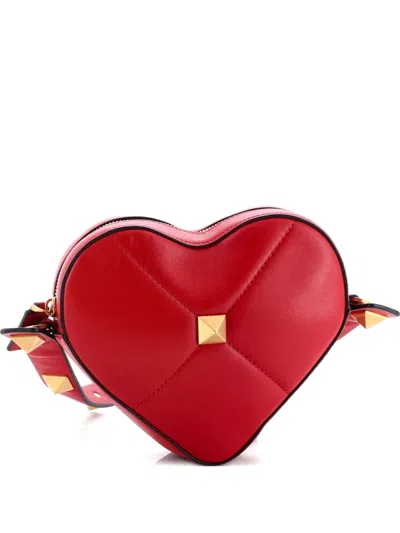 Pre-owned Valentino Garavani Roman Stud Amore Quilted Leather Shoulder Bag In Red