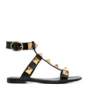 Valentino Roman Stud Leather Flat Sandals In Black