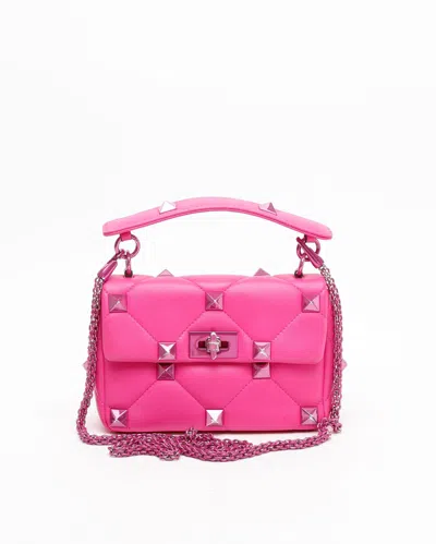 Valentino Garavani Medium Roman Stud Leather Shoulder Bag In Uwt Pink Pp
