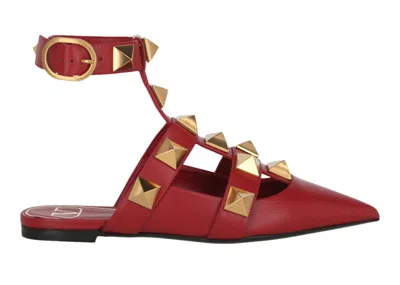 Pre-owned Valentino Garavani Roman Stud Ballerina Flats (women's) Sneakers In Red