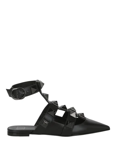 Valentino Garavani Roman Stud Ballerina Shoes Woman Sandals Black Size 5.5 Calfskin