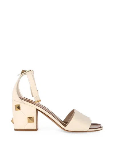 Pre-owned Valentino Garavani Roman Stud Block-heel Sandals In Neutral