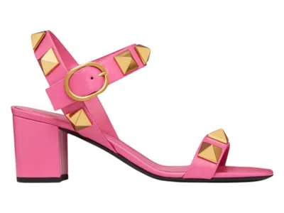 Pre-owned Valentino Garavani Roman Stud Calfskin Sandal (women's) Sneakers In Pink