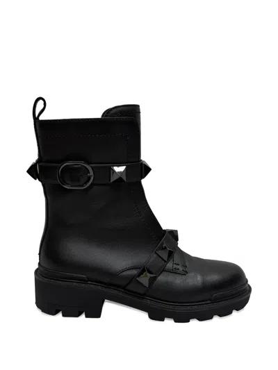 Pre-owned Valentino Garavani Roman Stud Combat Boots In Black
