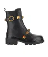 Valentino Combat Black Leather Boots With Antique Brass Studs In Black