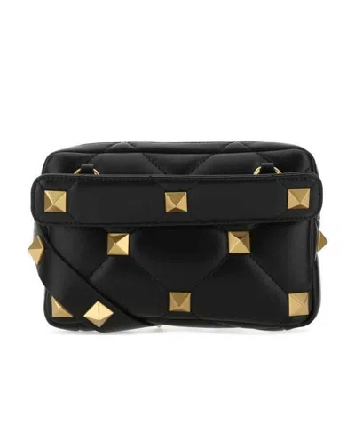 Valentino Garavani Roman Stud Diamond-quilted Clutch Bag In Black