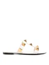Valentino Garavani Roman Stud Flat Sandals With Signature Pyramid Studs In Beige