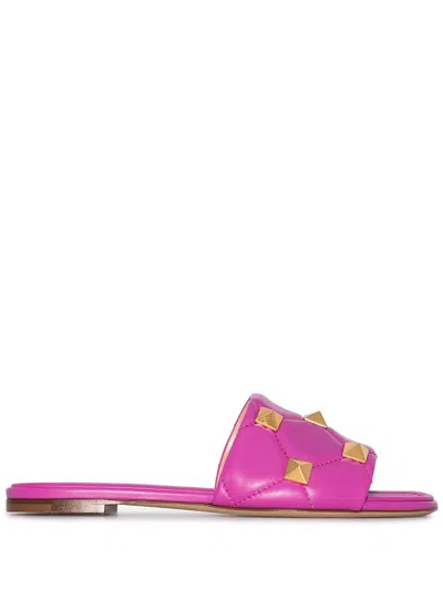 Valentino Garavani Roman Stud Flat Sandals In Pink