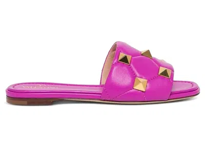 Pre-owned Valentino Garavani Roman Stud Flat Sandals (women's) Sneakers In Radiant Orchid