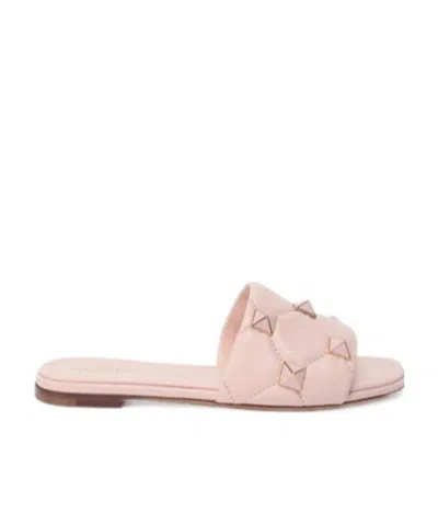 Valentino Garavani Roman Stud Flat Slide Sandals In Nude