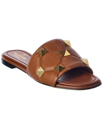 Valentino Garavani Valentino Roman Stud Grainy Leather Sandal In Brown