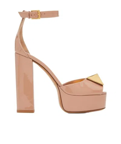 Valentino Garavani Roman Stud Heeled Sandals In Nude