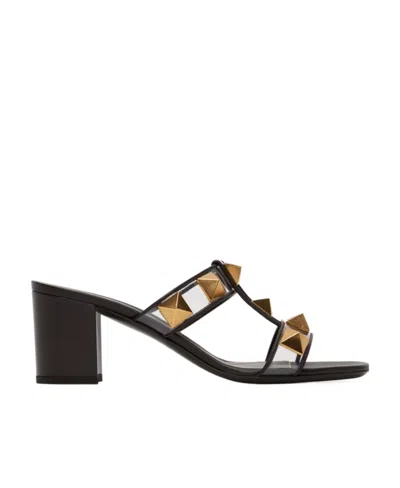 Valentino Garavani Brown Roman Stud Sandals In Mwp Trasparente/eban
