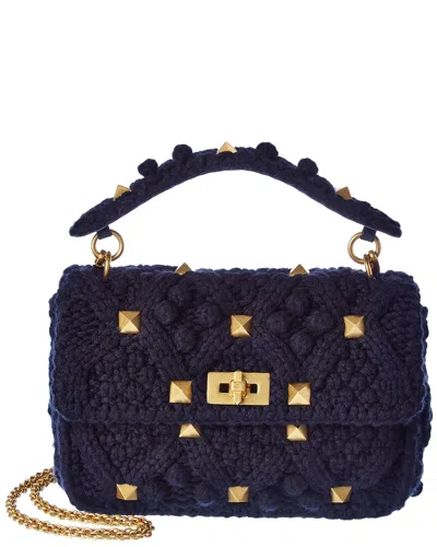 Valentino Garavani Valentino Roman Stud Large Cashmere Shoulder Bag In Blue