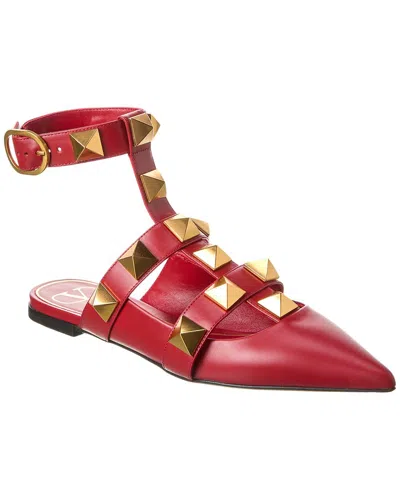 VALENTINO GARAVANI VALENTINO ROMAN STUD LEATHER ANKLE STRAP FLAT