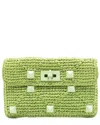 Valentino Rockstud Crochet-knit Clutch Bag In Green