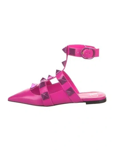 Pre-owned Valentino Garavani Roman Stud Leather Ballet Flats In Pink