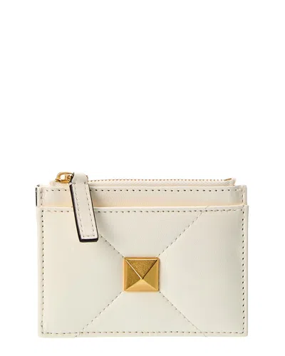 Valentino Garavani Valentino Roman Stud Leather Card Case In White
