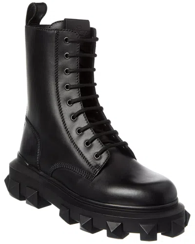 Valentino Garavani Valentino Roman Stud Leather Combat Boot In Black