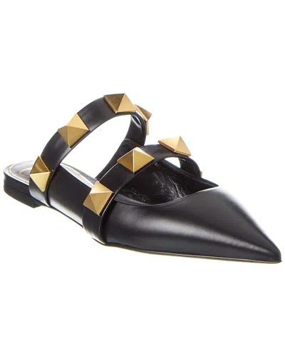Valentino Garavani Roman Stud Leather Point-toe Flats In Black