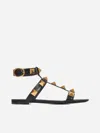 Valentino Garavani Roman Stud Leather Flat Sandals In Black