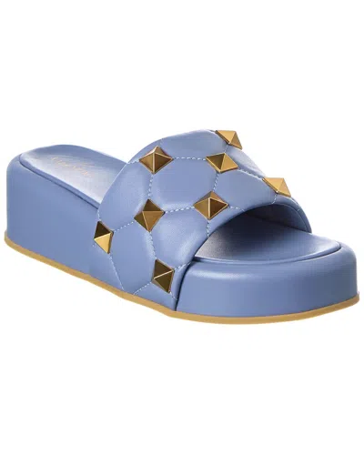 Valentino Garavani Valentino Roman Stud Leather Flatform Slide In Blue