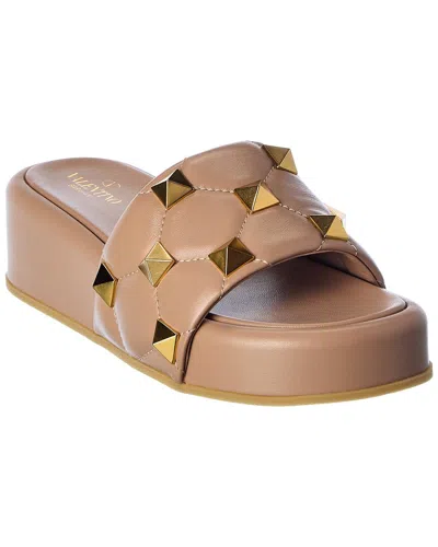 Valentino Garavani Valentino Roman Stud Leather Flatform Slide In Brown
