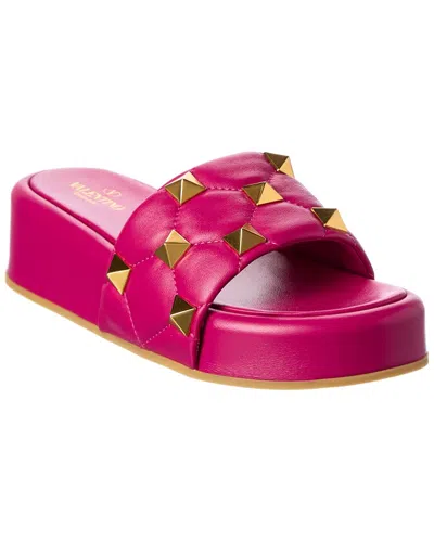 Valentino Garavani Valentino Roman Stud Leather Flatform Slide In Pink