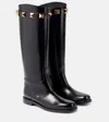 Valentino Garavani Calfskin Leather Roman Stud Boot 15mm Woman Black 40 In Black