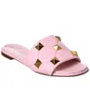 Valentino Roman Stud Enameled Flat Slide Sandals In Pink