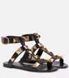 Valentino Roman Stud Leather Flat Sandals In Black