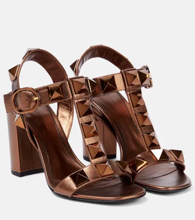 Valentino Garavani Roman Stud Leather Sandals In Brown