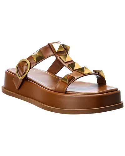 Valentino Garavani Roman Stud Leather Slide In Brown