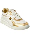 Valentino One Stud Leather Sneakers With Contrasting Inserts In Gold