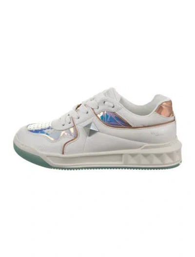 Pre-owned Valentino Garavani Roman Stud Leather Sneakers In White