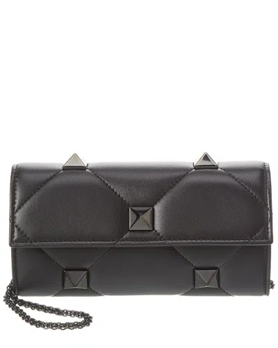 Valentino Garavani Valentino Roman Stud Leather Wallet On Chain In Black